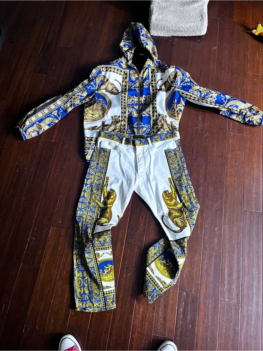 Versace Royal Blue and Gold Baroque Hooded Windbreaker - Picture 3 of 5